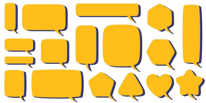Text talk balloons. Speech bubbles clouds for dialog. Comic cloud box for message with shadow. Frame shape set for comment isolated on white background. Stickers