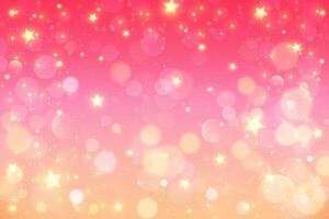 Pink soft background with bokeh and stars. Gradient pastel blurred effect. Girly sky with glowing sparkles. Dreamy smooth wallpaper. vector