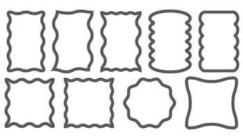 Wavy rectangle frame. Scallop edge box. Outline squiggle border. Groovy zigzag abstract shapes. Cute square aesthetic banners. Retro art. vector
