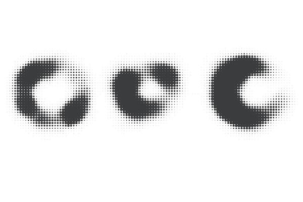 Dotted shapes with halftone gradient. Abstract circle elements. Curve wavy rounds. Set of fluid circular textured organic blobs.