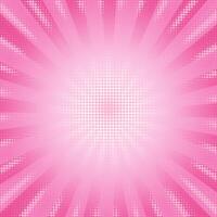 Pink comic background with sunburst and rays. Cartoon pattern. Abstract retro anime frame. Radial manga backdrop with halftone effect. vector