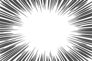 Speed lines in frame for manga comics book. Radial motion background. Monochrome explosion and flash glow. Concentric textured illustration vector