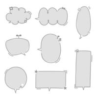collection set of minimal doodle hand draw speech bubble balloon, think speak talk text box banner vector