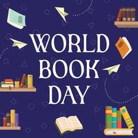 World book day illustration with books and objects related to education, World book day post vector
