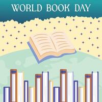 World book day illustration with books and objects related to education, World book day post vector