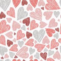 Seamless heart pattern. Repetitive hand draw of gray and red colors. vector