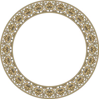 gold and black round national Indian ornament. Circle, ring, border, ethnic Hindu frame.