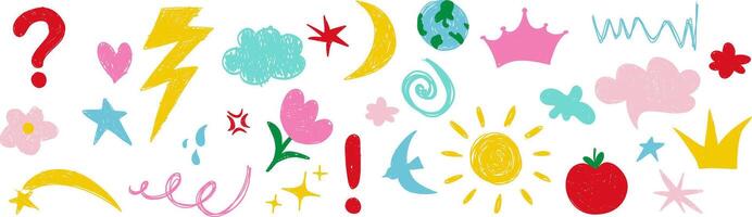 of childrens drawings features a charming, naive texture that's perfect for youthful backgrounds. Hand-drawn cartoon scribbles, flowers, and stars populate the pattern, reminiscent of whimsical vector