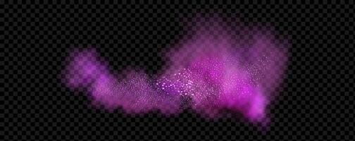Pink powder dust with glittering shimmering swirls, shiny glitter design. Magical motion, sparkling lines on a black background. vector