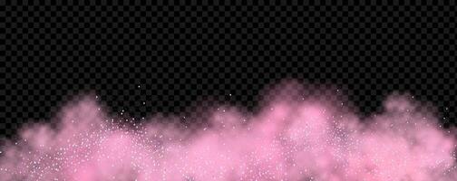 Pink powder dust with glittering shimmering swirls, shiny glitter design. Magical motion, sparkling lines on a black background. vector