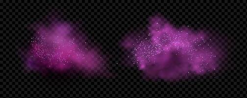 Pink powder dust with glittering shimmering swirls, shiny glitter design. Magical motion, sparkling lines on a black background. vector