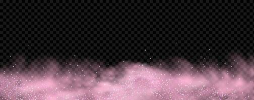 Pink powder dust with glittering shimmering swirls, shiny glitter design. Magical motion, sparkling lines on a black background. vector