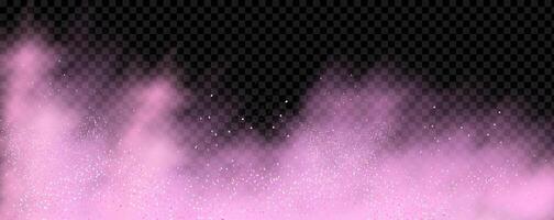 Pink powder dust with glittering shimmering swirls, shiny glitter design. Magical motion, sparkling lines on a black background. vector