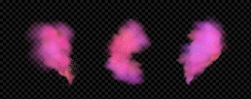 Pink powder dust with glittering shimmering swirls, shiny glitter design. Magical motion, sparkling lines on a black background. vector