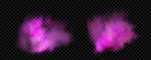 Pink powder dust with glittering shimmering swirls, shiny glitter design. Magical motion, sparkling lines on a black background. vector