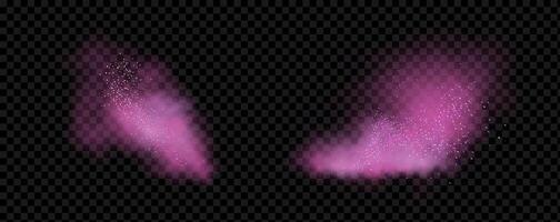Pink powder dust with glittering shimmering swirls, shiny glitter design. Magical motion, sparkling lines on a black background. vector