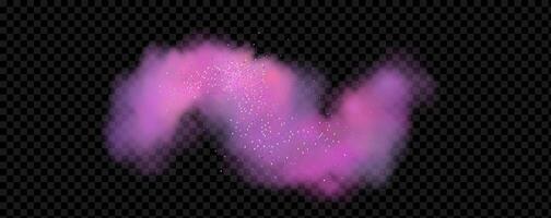 Pink powder dust with glittering shimmering swirls, shiny glitter design. Magical motion, sparkling lines on a black background. vector