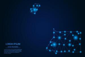 Abstract image Equatorial Guinea map - With Blue Glow Dots And Lines On Dark Gradient Background, 3D Mesh Polygon Network Connection. vector