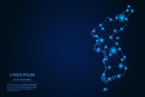 Abstract image Korea map - With Blue Glow Dots And Lines On Dark Gradient Background, 3D Mesh Polygon Network Connection. vector