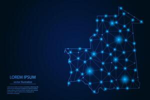 Abstract image Mauritania map - With Blue Glow Dots And Lines On Dark Gradient Background, 3D Mesh Polygon Network Connection. vector