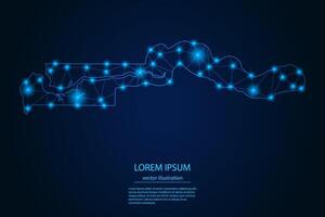 Abstract image Gambia map - With Blue Glow Dots And Lines On Dark Gradient Background, 3D Mesh Polygon Network Connection. vector