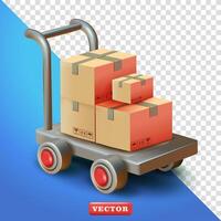 Delivery Trolley on top of parcel boxes, 3d. Suitable for business and element design vector