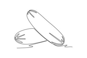 Single continuous line drawing of two whole healthy organic cucumber for orchard logo identity. Fresh vegetable concept for vegan garden icon. Dynamic one line draw graphic design illustration vector