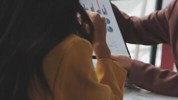 Team of business people working together in the meeting room office, teamwork background charts and graphs banner, double exposure successful teamwork,business planning concept. video