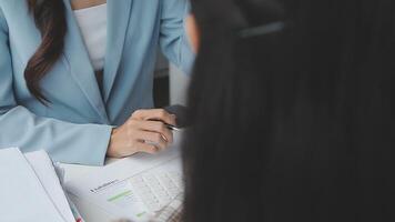 Team of business people working together in the meeting room office, teamwork background charts and graphs banner, double exposure successful teamwork,business planning concept. video