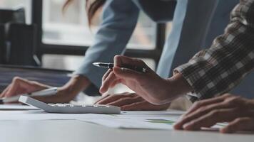 Team of business people working together in the meeting room office, teamwork background charts and graphs banner, double exposure successful teamwork,business planning concept. video