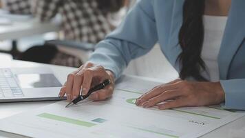 Team of business people working together in the meeting room office, teamwork background charts and graphs banner, double exposure successful teamwork,business planning concept. video