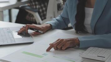 Team of business people working together in the meeting room office, teamwork background charts and graphs banner, double exposure successful teamwork,business planning concept. video