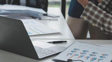 Team of business people working together in the meeting room office, teamwork background charts and graphs banner, double exposure successful teamwork,business planning concept. video