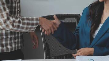 Team of business people working together in the meeting room office, teamwork background charts and graphs banner, double exposure successful teamwork,business planning concept. video