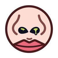 Green booger or dried snot nasal mucus in nose colorful icon illustration with outline isolated on square white background. Simple flat cartoon art styled drawing. vector