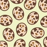 Quail egg with brown spotted shell colored icon pattern illustration isolated on square light green background. Simple flat cartoon art styled drawing. vector