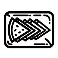 Watermelon slices on rectangle plate from above top angle view icon illustration black outline isolated on square white background. Simple flat fresh fruit cartoon art styled drawing. vector