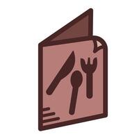 Brown colored restaurant menu cover icon illustration with outline isolated on square white background. Simple flat cartoon art styled drawing. vector
