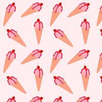 Seamless pattern with Ice cream in a waffle cone . National ice-cream day. vector