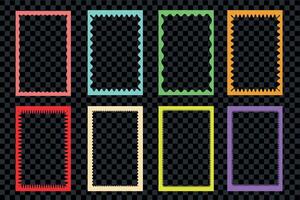 Colored stories frames set. Zigzag wavy edges, retro squiggle frames, psychedelic rectangles, photo frames, text boxes, tags, labels. Groovy shapes set. Wave and curvy borders vector