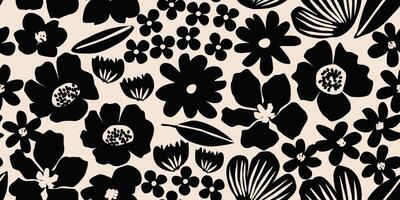Flower seamless background. Minimalistic abstract floral pattern. Modern print in black and white background. Ideal for textile design, wallpaper, covers, cards, invitations and posters. vector