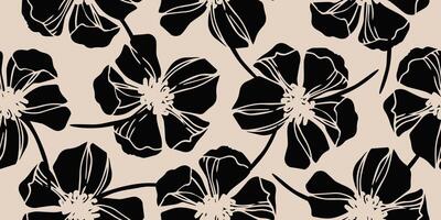 Flower seamless background. Minimalistic abstract floral pattern. Modern print in black and white background. Ideal for textile design, wallpaper, covers, cards, invitations and posters. vector