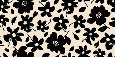 Flower seamless background. Minimalistic abstract floral pattern. Modern print in black and white background. Ideal for textile design, wallpaper, covers, cards, invitations and posters. vector