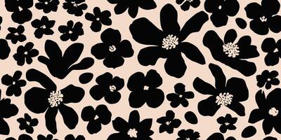 Flower seamless background. Minimalistic abstract floral pattern. Modern print in black and white background. Ideal for textile design, wallpaper, covers, cards, invitations and posters. vector