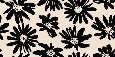 Flower seamless background. Minimalistic abstract floral pattern. Modern print in black and white background. Ideal for textile design, wallpaper, covers, cards, invitations and posters. vector