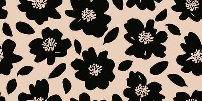 Flower seamless background. Minimalistic abstract floral pattern. Modern print in black and white background. Ideal for textile design, wallpaper, covers, cards, invitations and posters. vector
