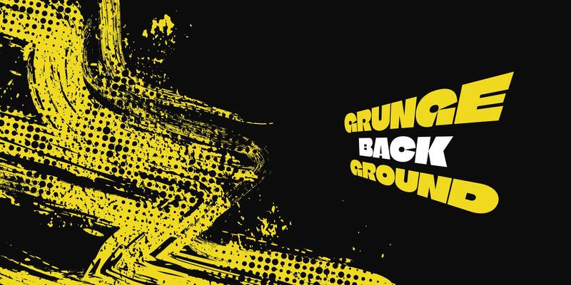 Abstract Black and Yellow Dirty Grunge Background with Halftone Effect. Sports Background with Brush Stroke Illustration