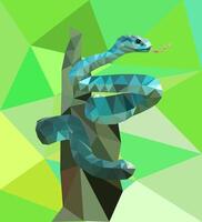 illustration with Green snake in poly art style. 2025 Chinese new year symbol, isolated sign element, apparel print design. polygonal illustration of flexible colorful snake on three vector