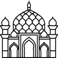 Mosque coloring pages. Outline minaret and dome mosque on white background vector