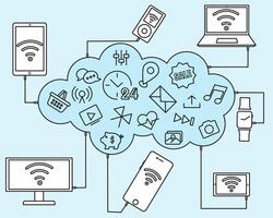 Using gadgets at home. Icons of modernity. All life is online. Set of icons. vector